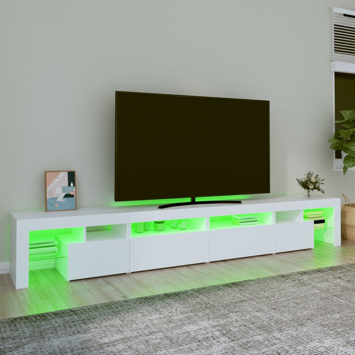 Comodă TV cu lumini LED, alb, 260x36,5x40cm