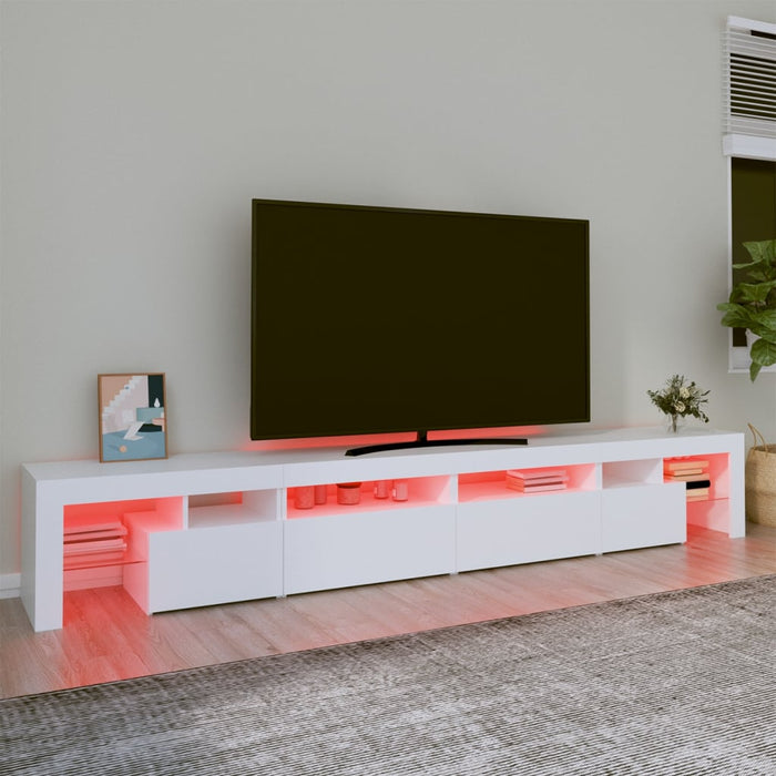 Comodă TV cu lumini LED, alb, 260x36,5x40cm