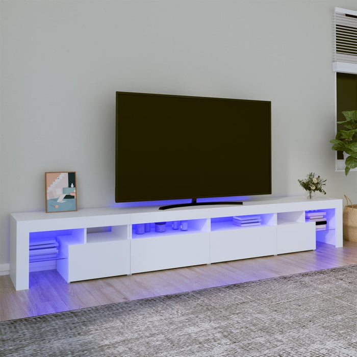 Comodă TV cu lumini LED, alb, 260x36,5x40cm