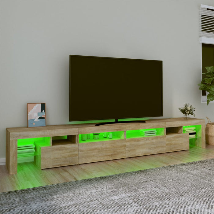 Comodă TV cu lumini LED, stejar sonoma,260x36,5x40cm