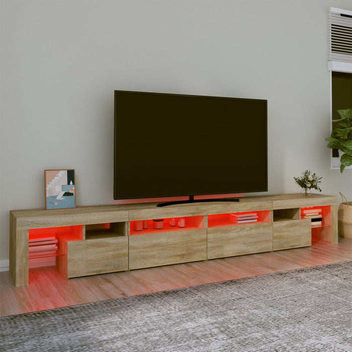 Comodă TV cu lumini LED, stejar sonoma,260x36,5x40cm