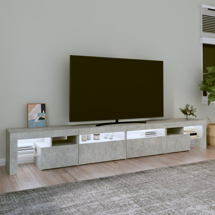 Comodă TV cu lumini LED, gri beton, 260x36,5x40cm