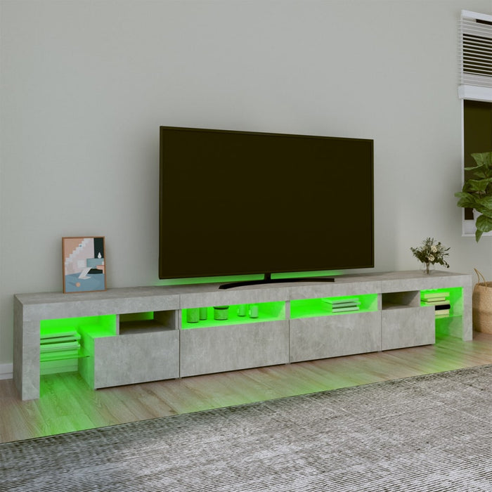 Comodă TV cu lumini LED, gri beton, 260x36,5x40cm