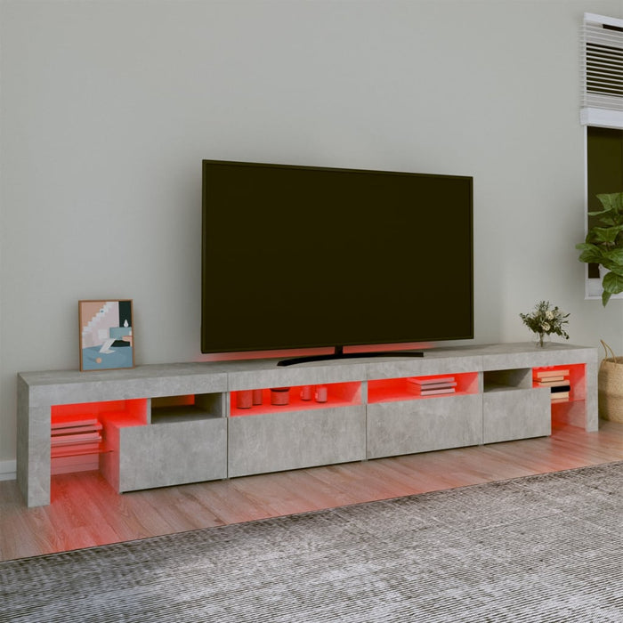 Comodă TV cu lumini LED, gri beton, 260x36,5x40cm