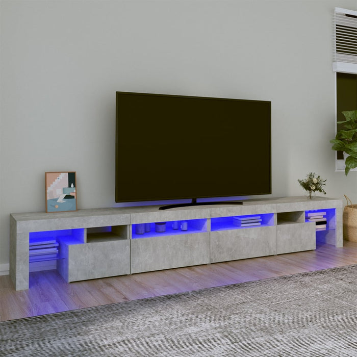 Comodă TV cu lumini LED, gri beton, 260x36,5x40cm