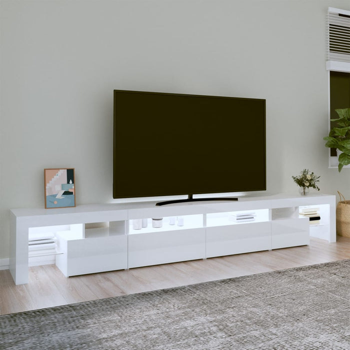 Comodă TV cu lumini LED, alb extralucios, 260x36,5x40cm