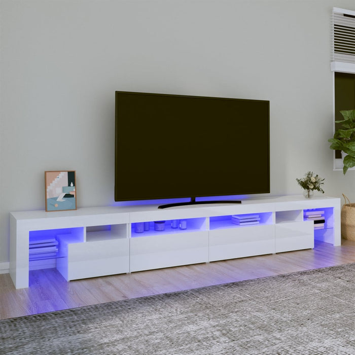 Comodă TV cu lumini LED, alb extralucios, 260x36,5x40cm