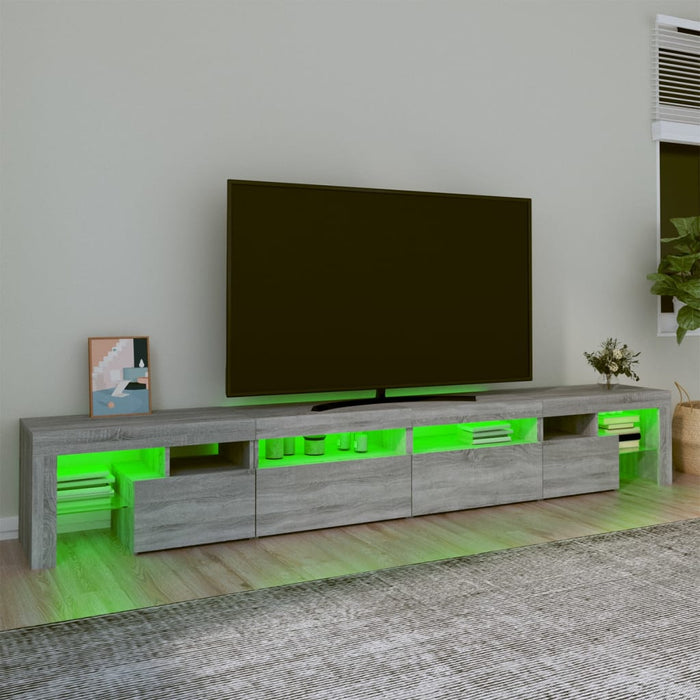 Comodă TV cu lumini LED, gri sonoma, 260x36,5x40cm