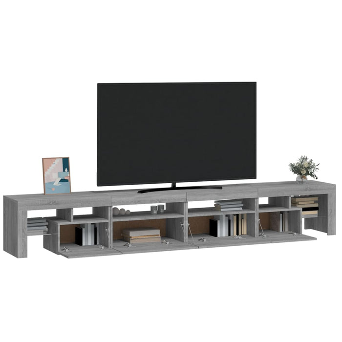 Comodă TV cu lumini LED, gri sonoma, 260x36,5x40cm