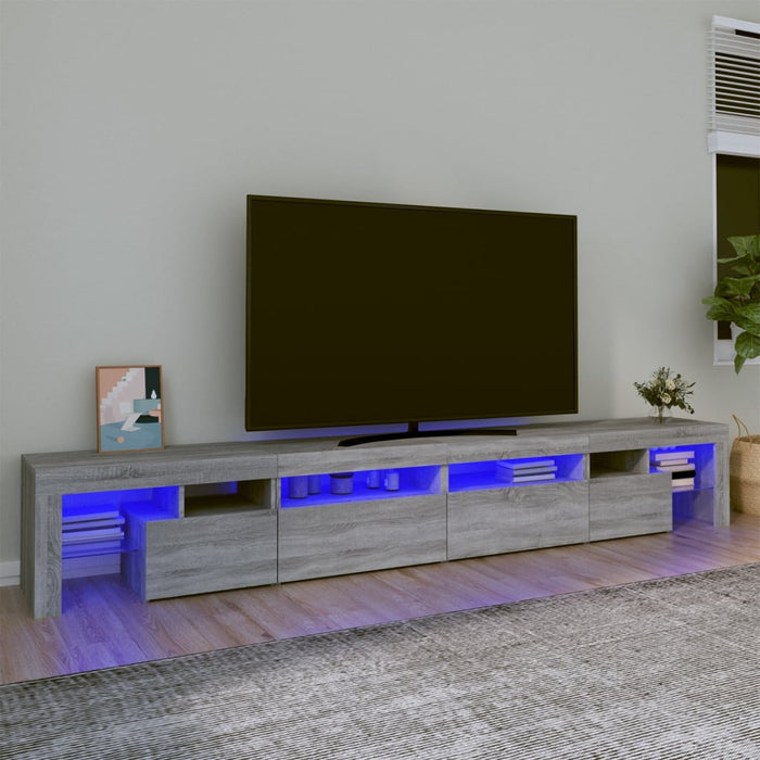 Comodă TV cu lumini LED, gri sonoma, 260x36,5x40cm