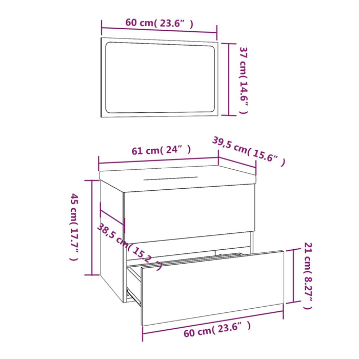 Set de mobilier de baie, stejar fumuriu, lemn prelucrat