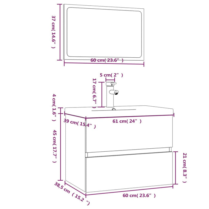 Set de mobilier de baie, stejar fumuriu, lemn prelucrat