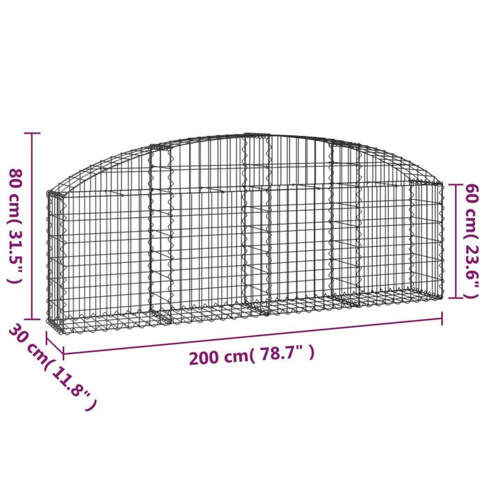 Coș gabion arcuit 200x30x60/80 cm fier galvanizat