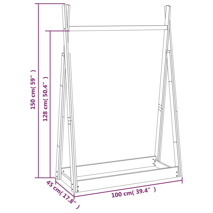 Suport pentru haine, alb, 100x45x150 cm, lemn masiv de pin