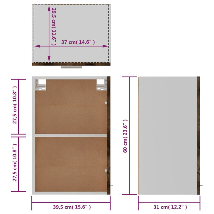 Dulap suspendat, gri sonoma, 39,5x31x60 cm, lemn prelucrat