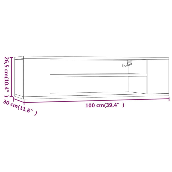 Dulap TV suspendat, gri sonoma, 100x30x26,5 cm, lemn prelucrat