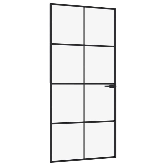 Ușă de interior negru 93x201,5 cm sticlă securiz./aluminiu slim