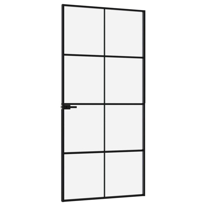 Ușă de interior negru 93x201,5 cm sticlă securiz./aluminiu slim