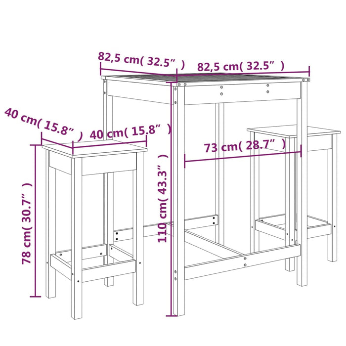 Set mobilier de bar, 3 piese, lemn masiv de pin