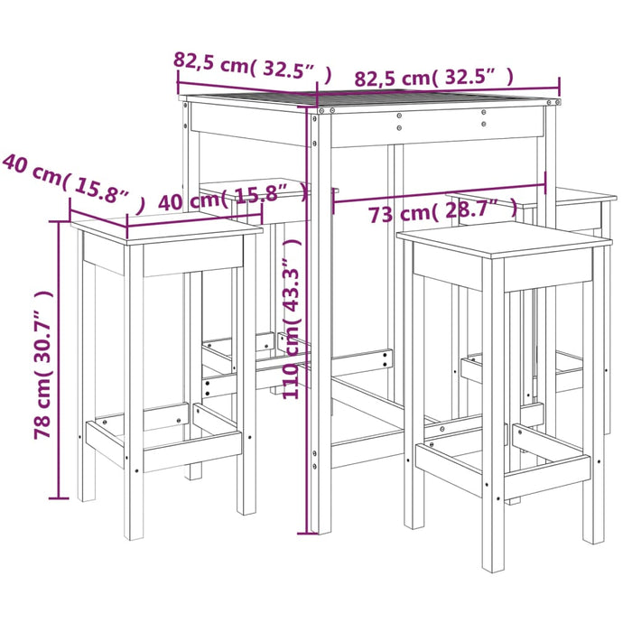 Set mobilier de bar pentru grădină, 5 piese, lemn masiv de pin