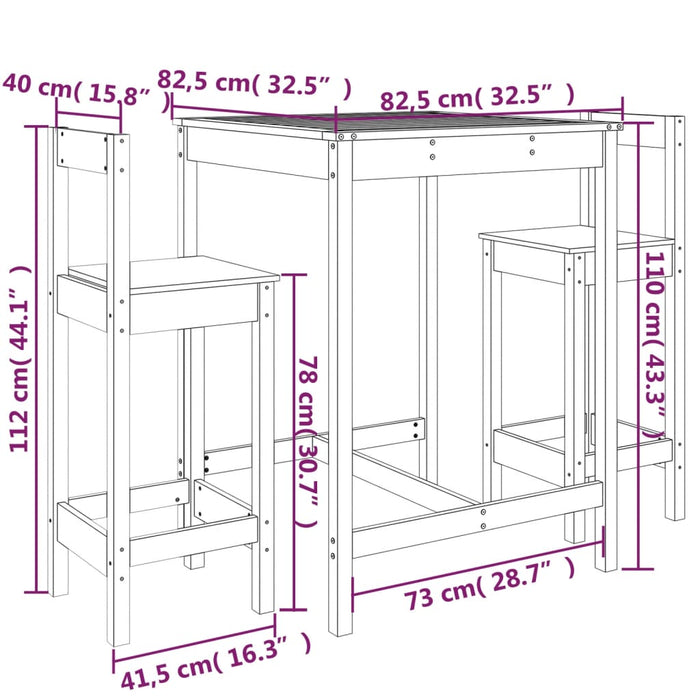 Set mobilier de bar, 3 piese, lemn masiv de pin