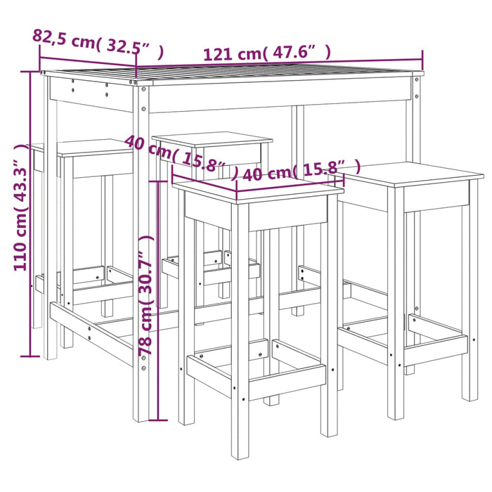 Set mobilier de bar pentru grădină, 5 piese, lemn masiv de pin