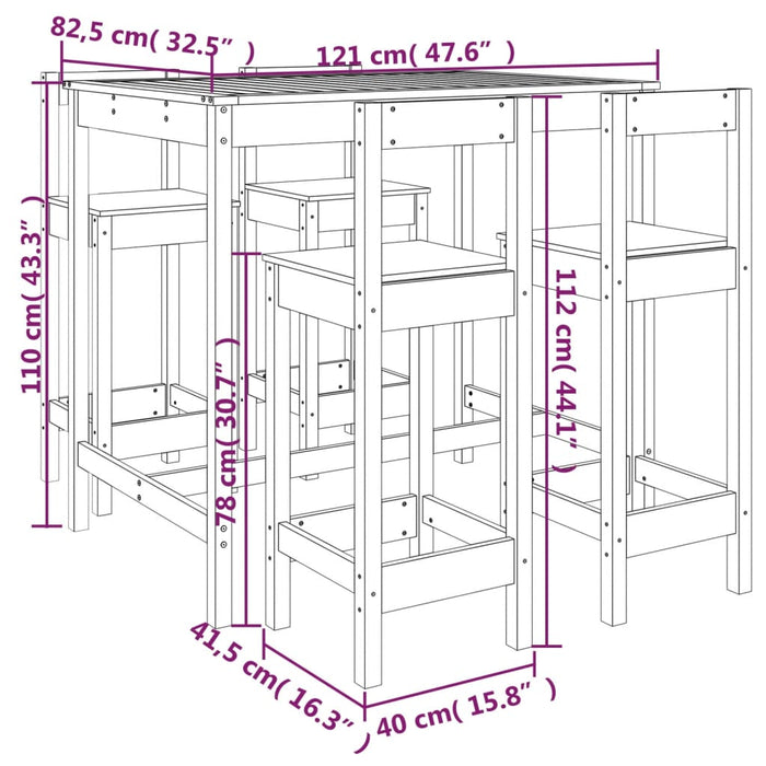 Set mobilier de bar pentru grădină, 5 piese, lemn masiv de pin