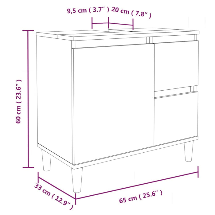 Dulap de baie, alb extralucios, 65x33x60 cm, lemn prelucrat