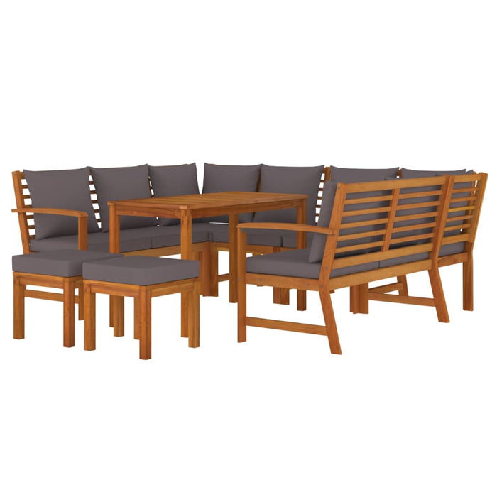 Set mobilier de grădină cu perne, 9 piese, lemn masiv de acacia