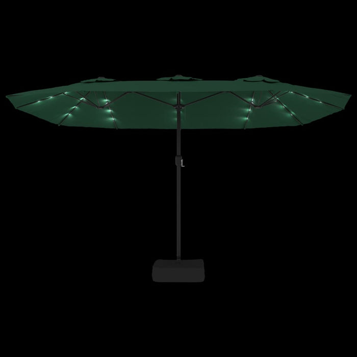 Umbrelă de soare cu două capete cu LED-uri, verde, 449x245 cm