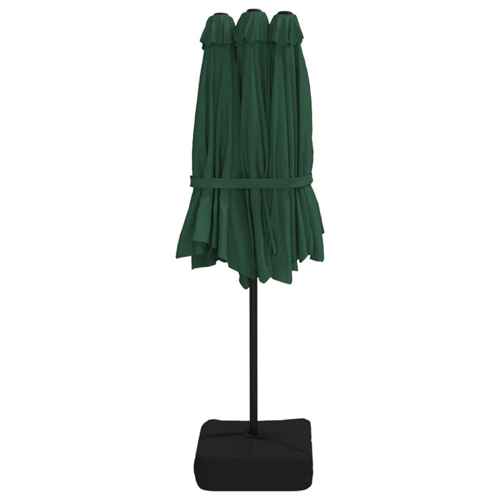 Umbrelă de soare cu două capete cu LED-uri, verde, 449x245 cm