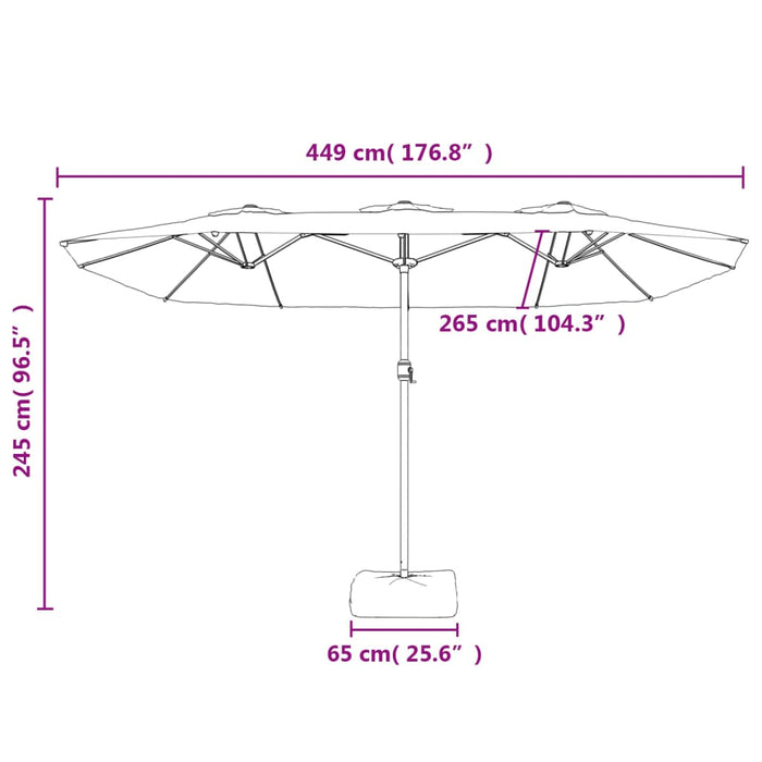 Umbrelă soare cu două capete cu LED-uri, gri taupe, 449x245 cm