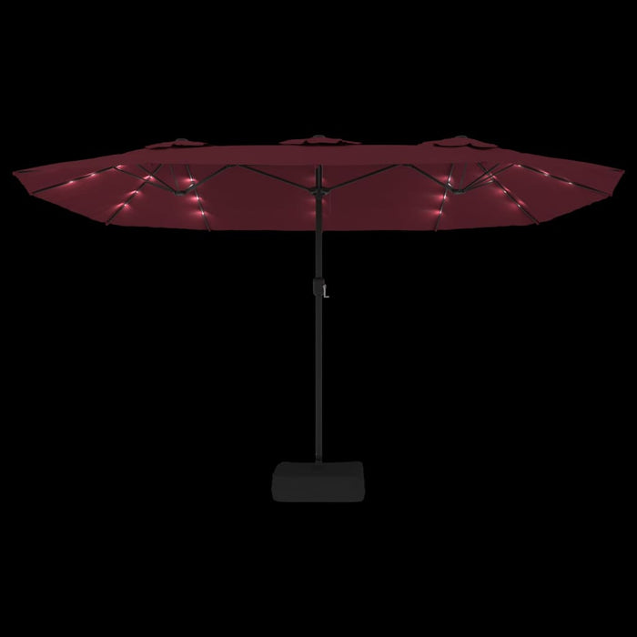 Umbrelă de soare două capete, cu LED-uri, roșu bordo 449x245 cm