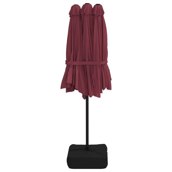 Umbrelă de soare două capete, cu LED-uri, roșu bordo 449x245 cm