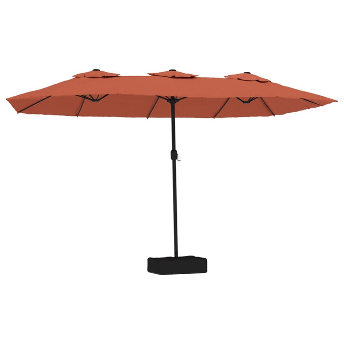 Umbrelă de soare cu două capete cu LED, cărămiziu, 449x245 cm