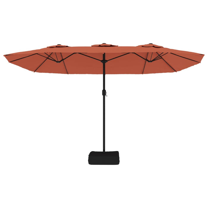 Umbrelă de soare cu două capete cu LED, cărămiziu, 449x245 cm