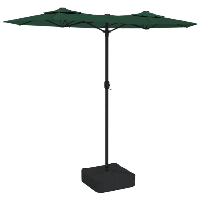 Umbrelă de soare cu două capete cu LED-uri, verde, 316x240 cm