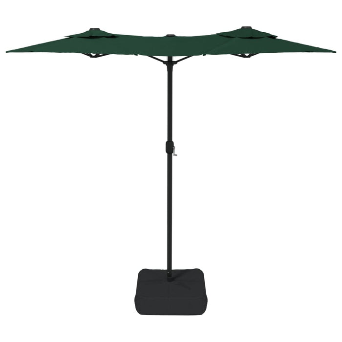 Umbrelă de soare cu două capete cu LED-uri, verde, 316x240 cm