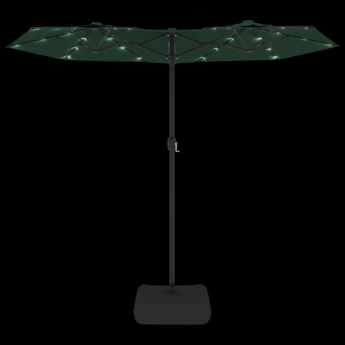 Umbrelă de soare cu două capete cu LED-uri, verde, 316x240 cm