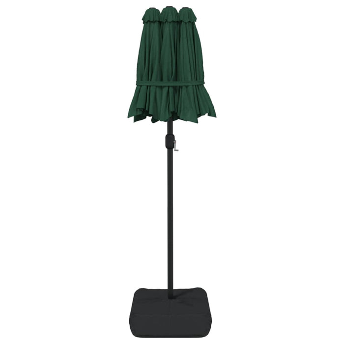 Umbrelă de soare cu două capete cu LED-uri, verde, 316x240 cm