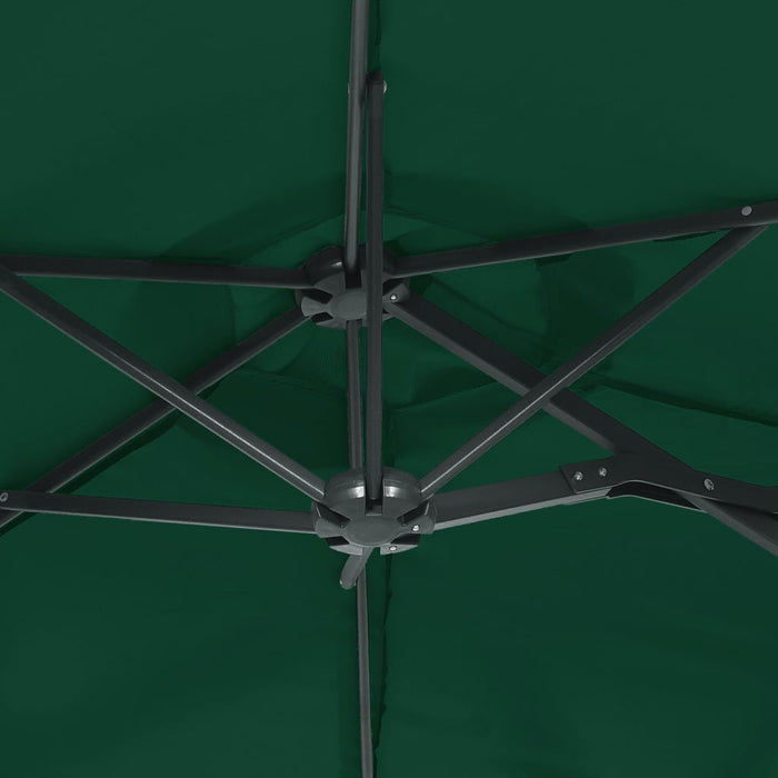 Umbrelă de soare cu două capete cu LED-uri, verde, 316x240 cm