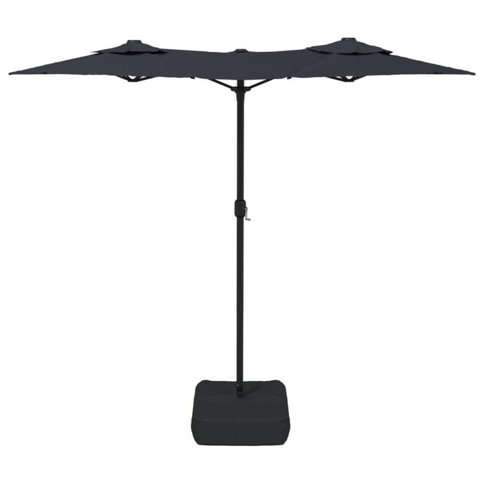 Umbrelă de soare cu două capete cu LED-uri, negru, 316x240 cm