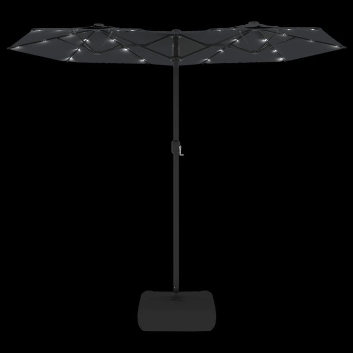 Umbrelă de soare cu două capete cu LED-uri, negru, 316x240 cm