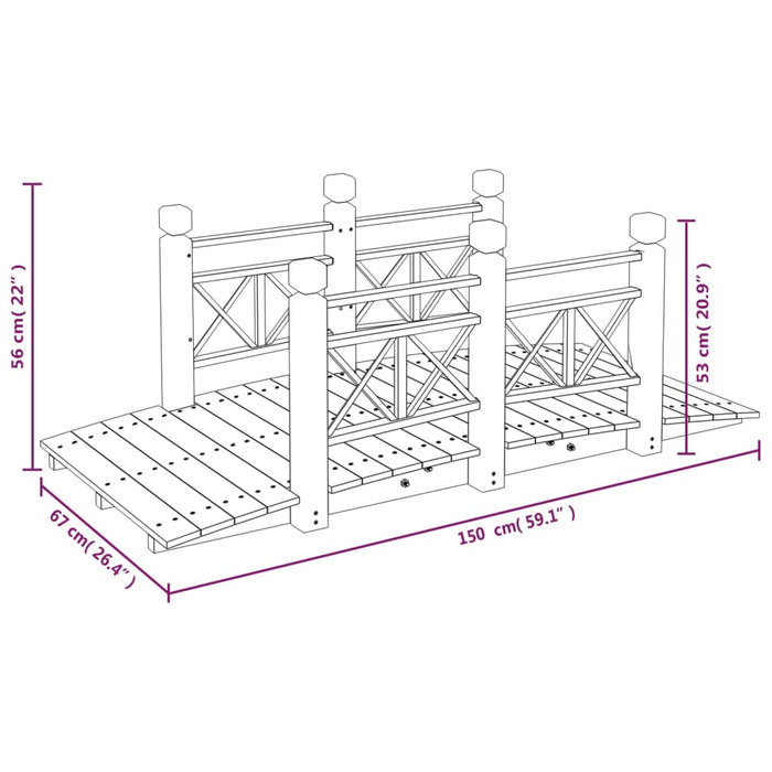 Pod de grădină cu balustrade, 150x67x56 cm, lemn masiv de molid