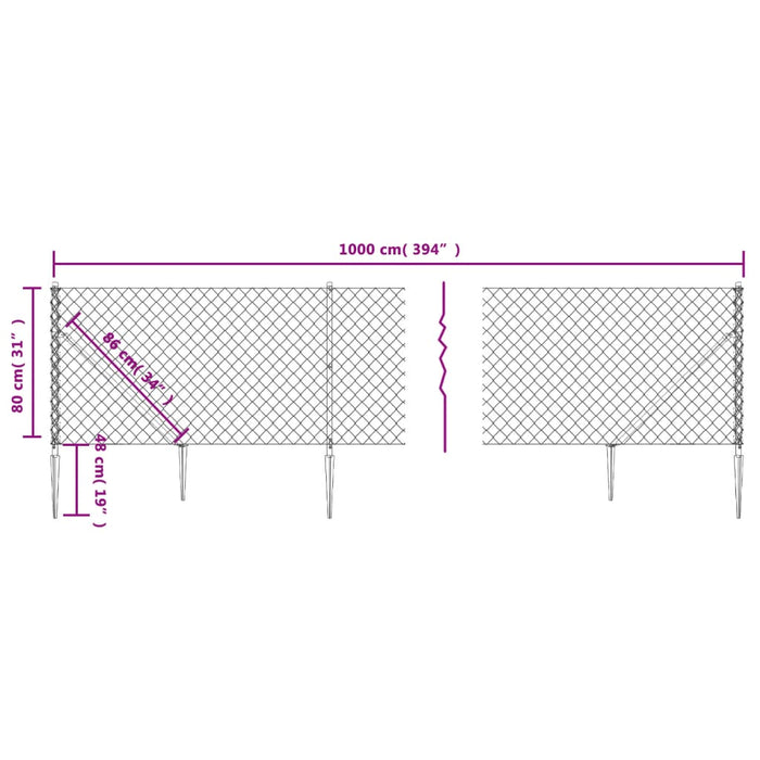 Gard plasă de sârmă cu țăruși de fixare, antracit, 0,8x10 m