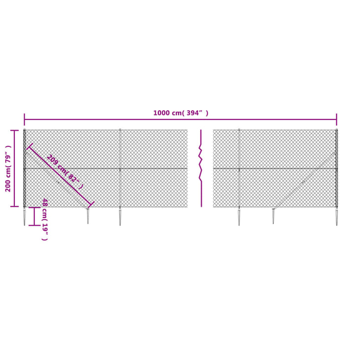 Gard plasă de sârmă cu țăruși de fixare, argintiu, 2x10 m