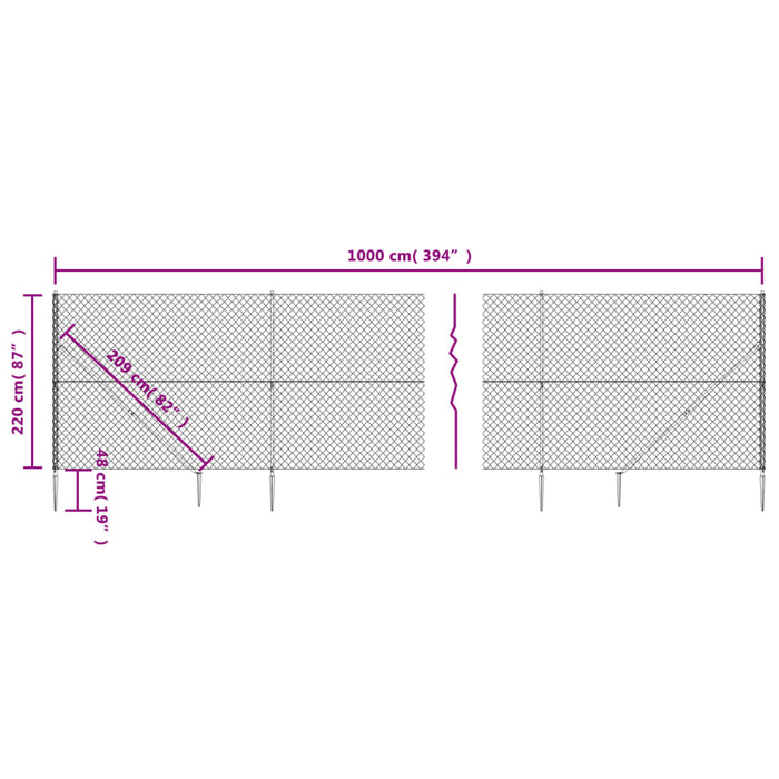 Gard plasă de sârmă cu țăruși de fixare, argintiu, 2,2x10 m