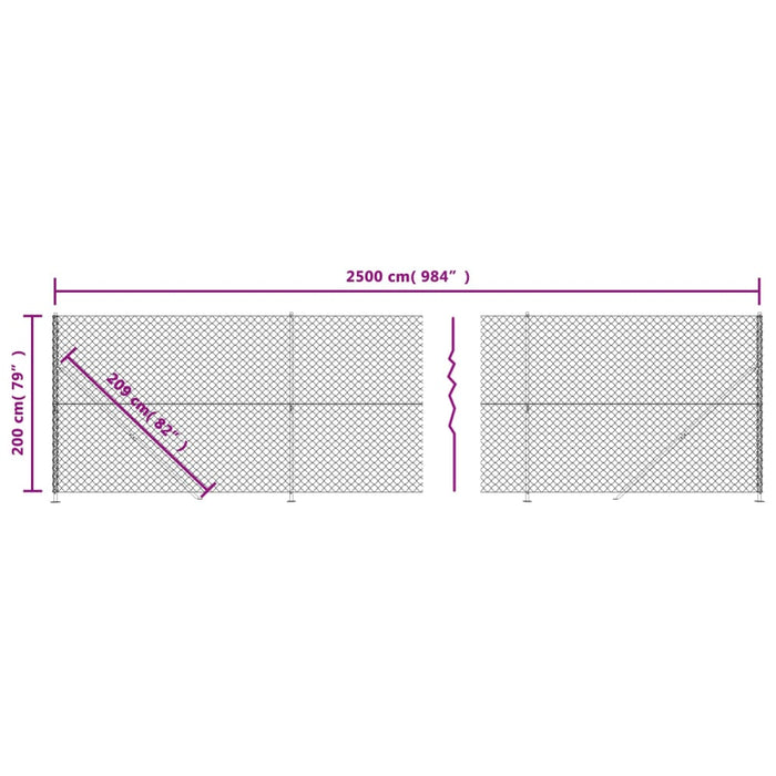 Gard plasă de sârmă cu bordură, argintiu, 2x25 m