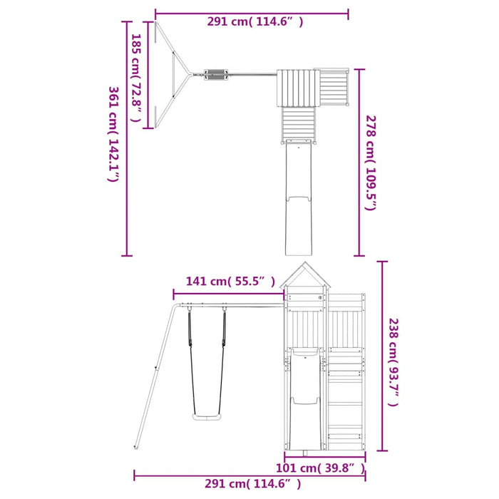 Set de joacă pentru exterior, lemn masiv de pin