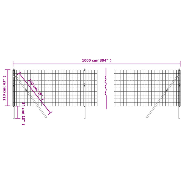 Gard plasă de sârmă, antracit, 1,1x10 m, oțel galvanizat